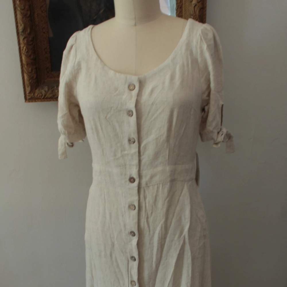 NWT Beige Linen Hayden LA Coconut Button Front Dress